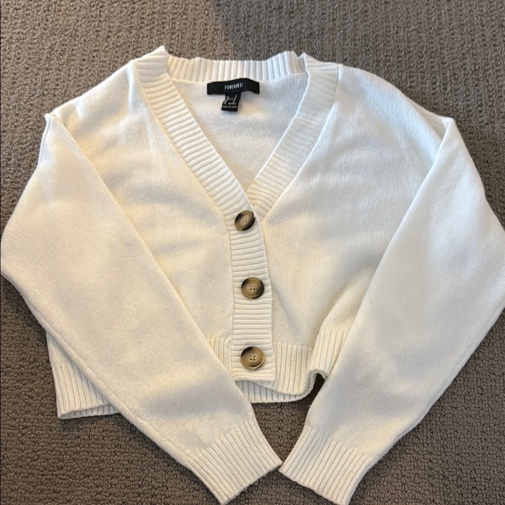 Forever 21 White Cropped Cardigan Sweater